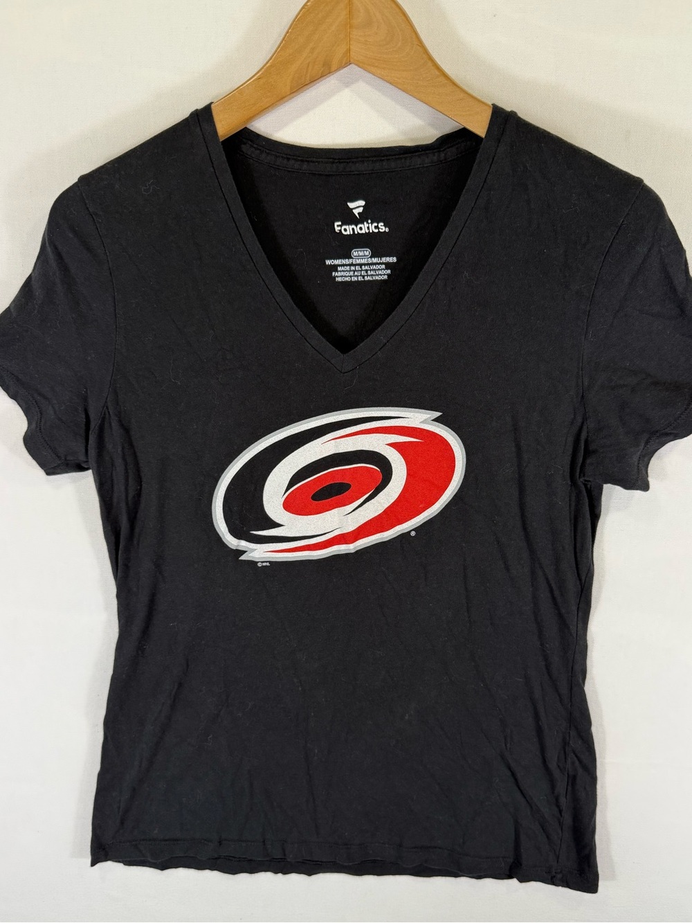 Fanatics Black V-Neck Hurricanes Swirl Logo Tee